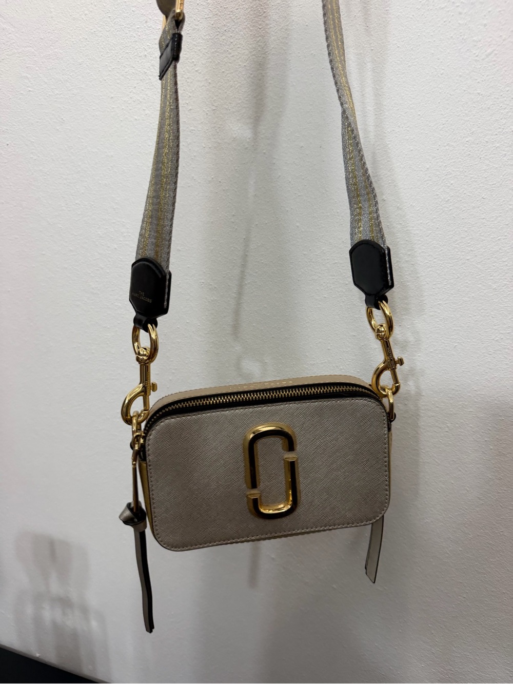 Marc Jacobs Neutral Beige Camera Bag with Gold Double J Hardware